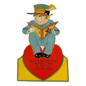 Vintage Mechanical Valentine Card Moving Eyes Arm Telegram Heart Stand Up